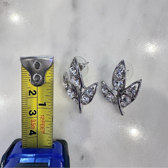 Sparkling Crystal Leaf Stud Earrings rhinestone Jewelry | Gift Idea Art‎ Deco - Picture 3 of 3